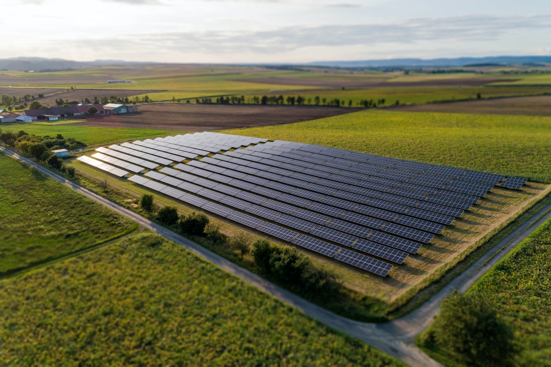 Solar panles in green field