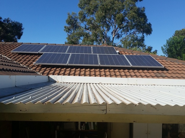 Solar panels on roof on house